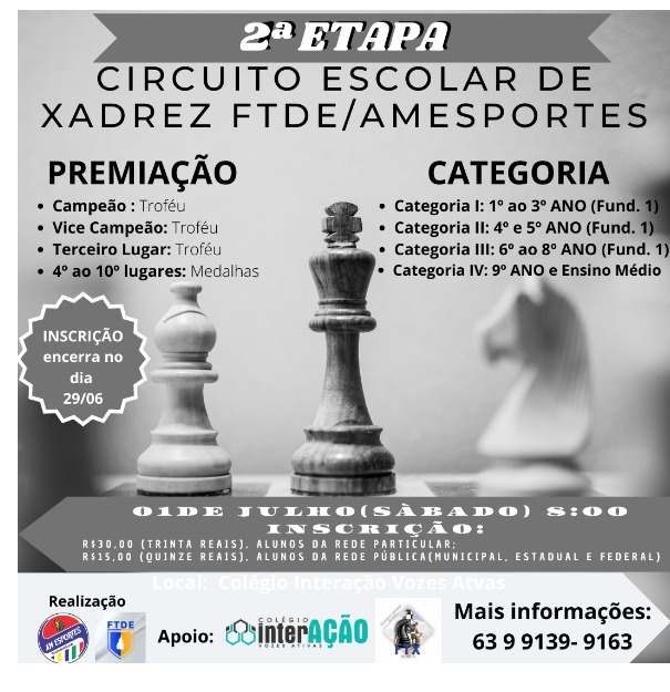 Inscrições abertas para o 2º Torneio de Xadrez Rápido da UFT